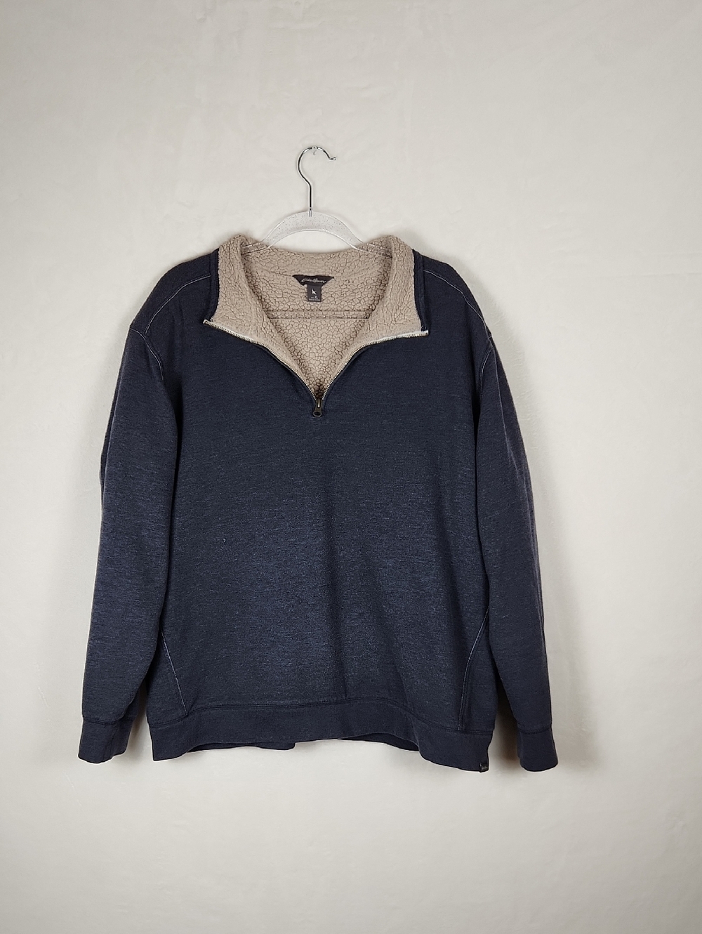 Eddie Bauer‎ Sherpa Lined Quarter-Zip Pullover Sweatshirt Navy Blue Men's XL
